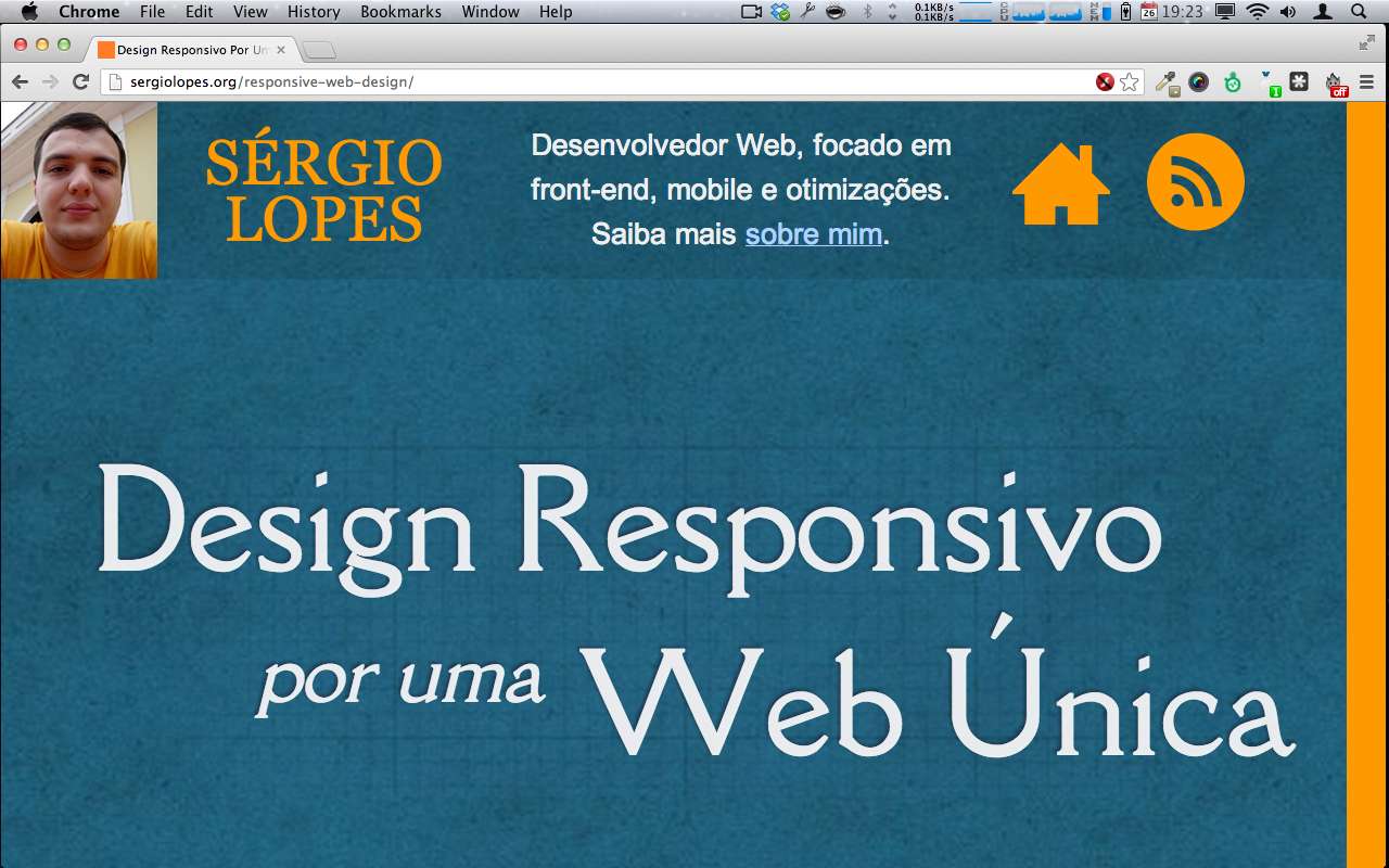 Screenshot do blog com zoom de 200% aplicando as media queries